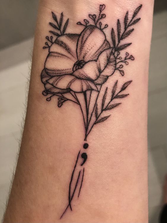 29 tattoo delicada ponto e virgula com flores Pinterest