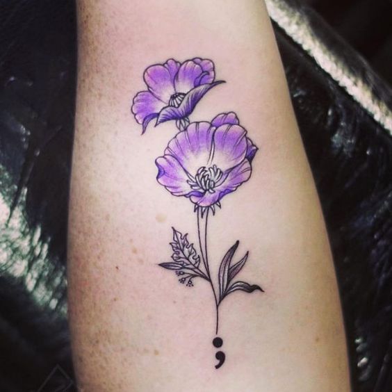 48 tattoo com flor e ponto e virgula Pinterest