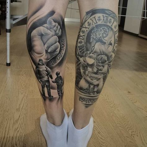 tatuagem Pai e Filho na perna