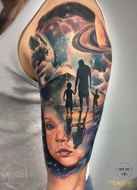 tatuagem Pai e Filho no braco cores