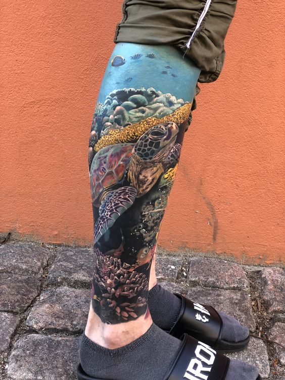10 tatuagem na perna fundo do mar Pinterest