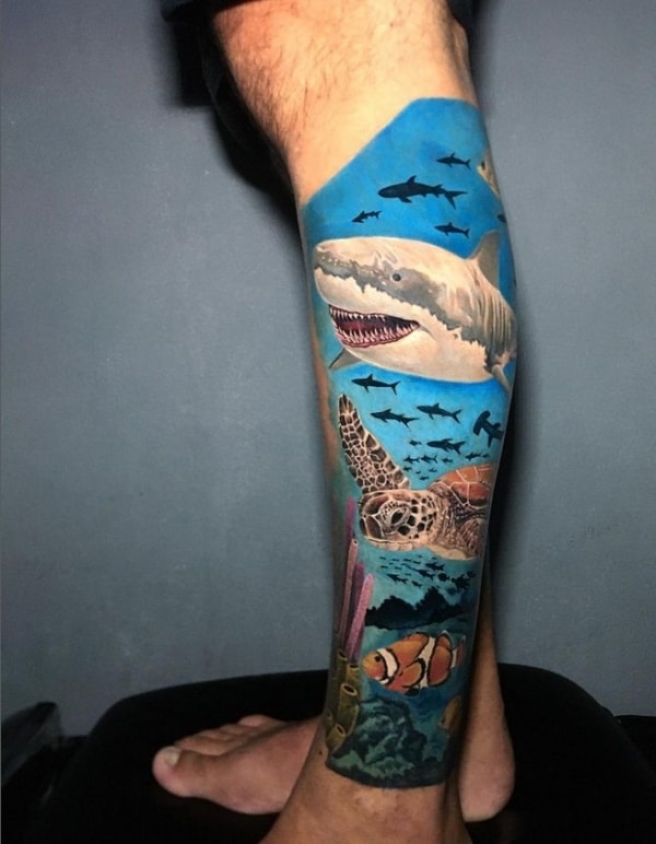 3 tatuagem fundo do mar na perna @mattooartattoo