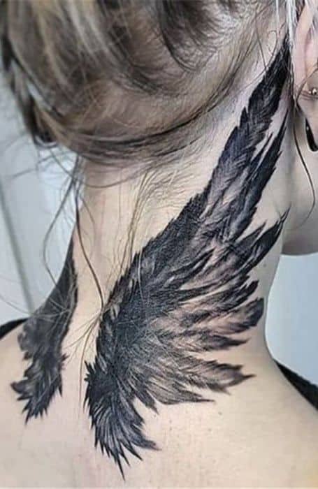 40 tattoo no pescoço asas de anjo Pinterest
