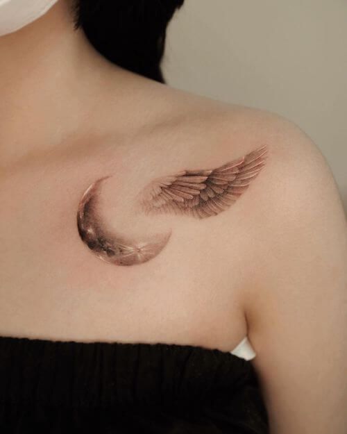 56 tattoo asa de anjo e lua Pinterest