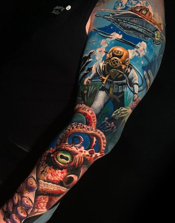 6 tattoo grande fundo do mar no braço Pinterest