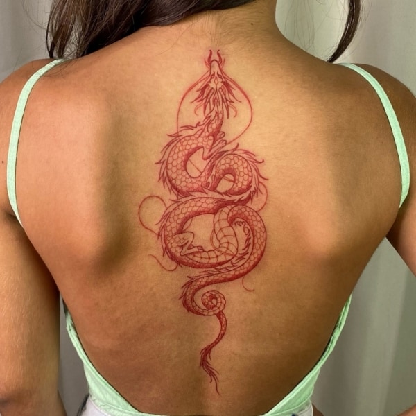 11 tatuagem feminina dragão oriental vermelho @rafatome art