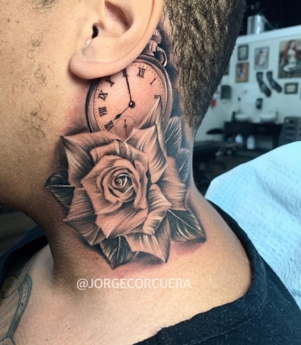 17 tattoo grande de rosa no pescoço @jorgecorcuera