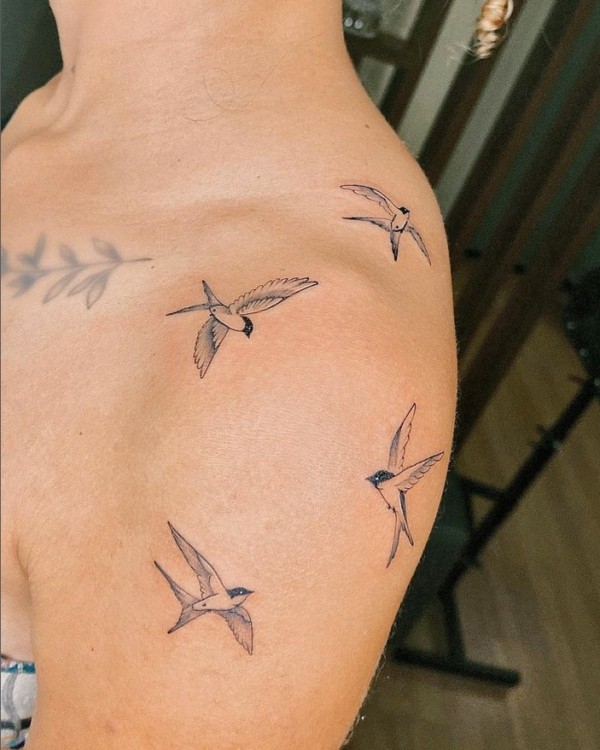 19 tatuagem andorinhas no ombro @deboratatuadora