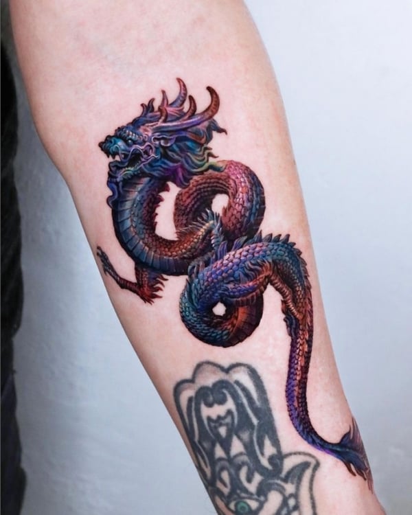 3 tatuagem colorida dragão oriental @non lee ink