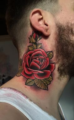 31 tattoo masculina de rosa vermelha no pescoço Pinterest
