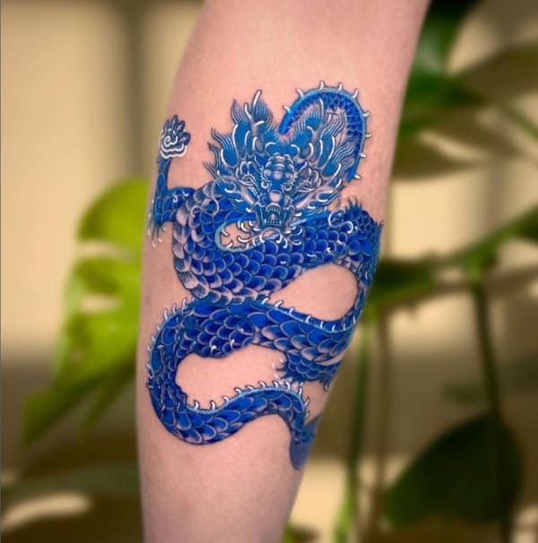 7 tatuagem dragão oriental azul @minhwa tattooist