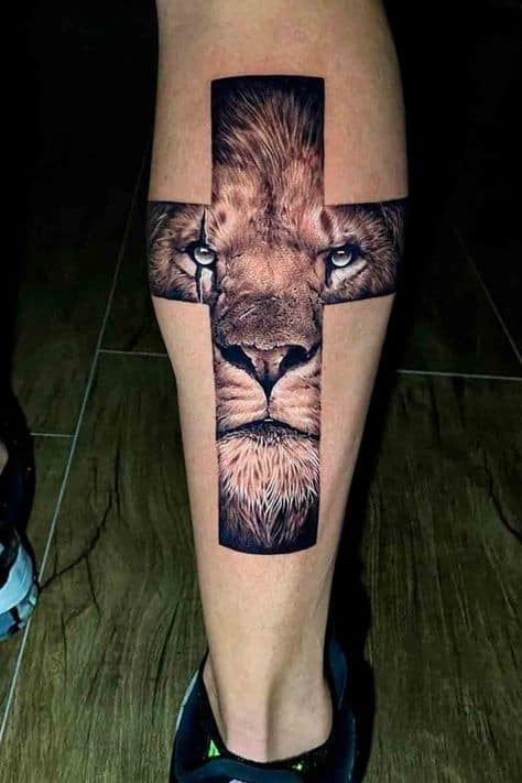 Tatuagem leão com cruz na perna dicas