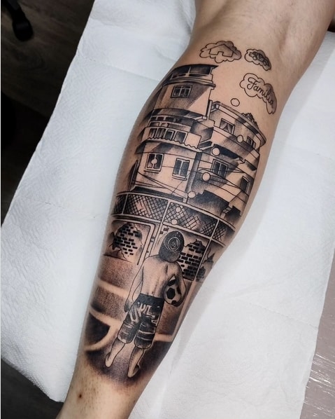1 tatuagem favela na perna @tattoo art paulo