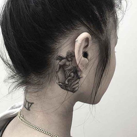18 tatuagem feminina pescoço anjo bebê Pinterest