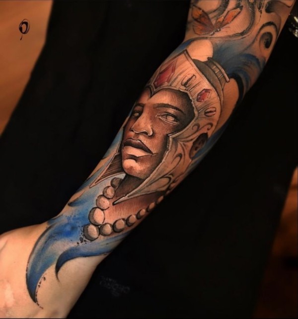 3 tatuagem grande e colorida Ogum no braço @polielder kenned art
