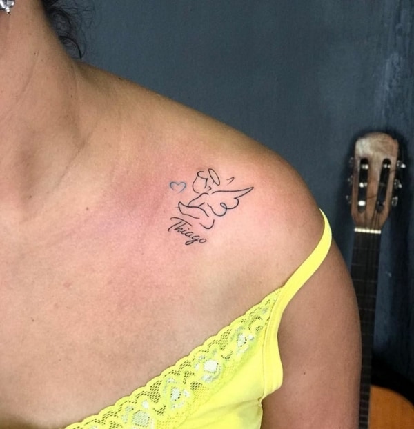 37 tatuagem feminina anjo bebê com nome @gabrielarantes tattoo