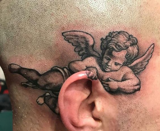 44 tattoo masculina anjo bebê na cabeça Pinterest