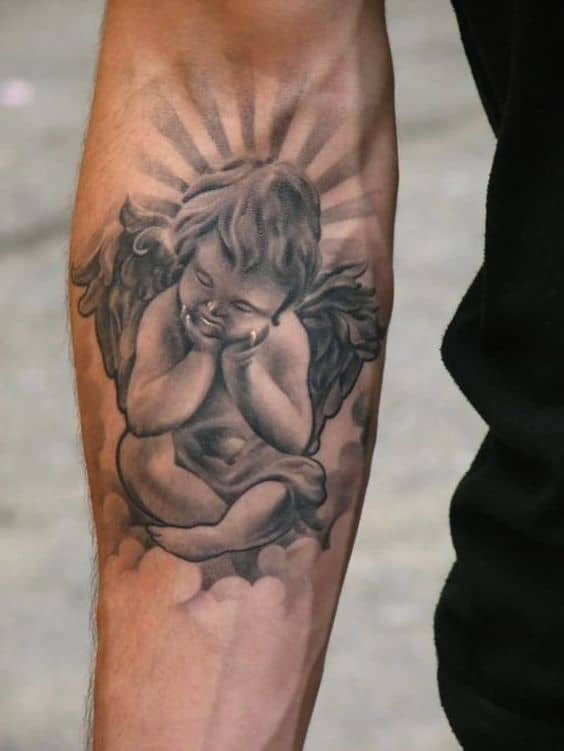 45 tatuagem masculina braço anjo bebê Pinterest