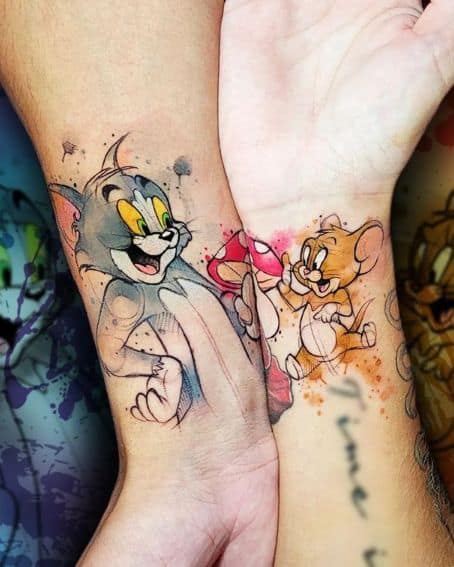 Tatuagens de desenho animado para casal tom e jerry