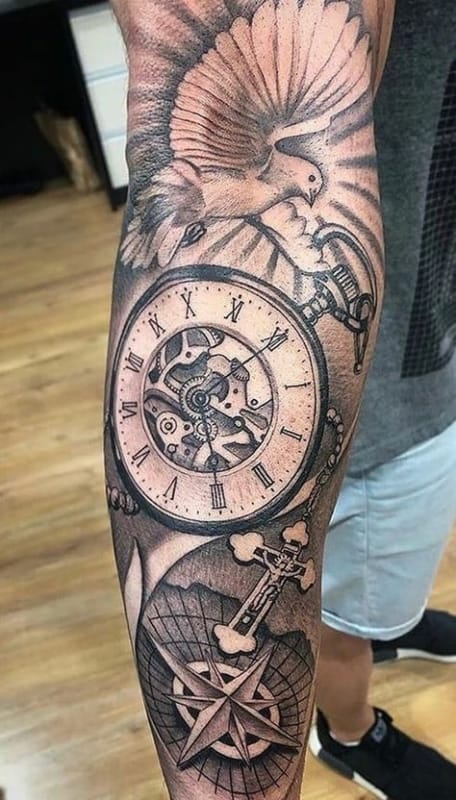 linda Tatuagem de relógio masculina