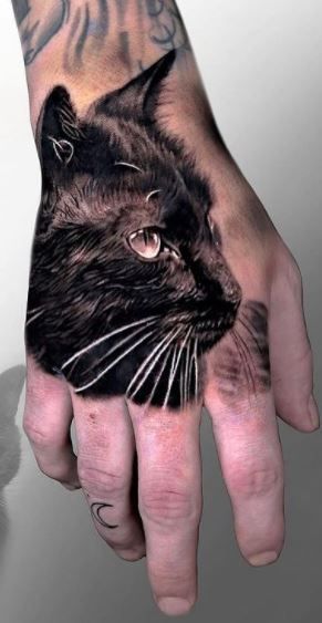 11 tatuagem masculina de gato preto na mão Pinterest