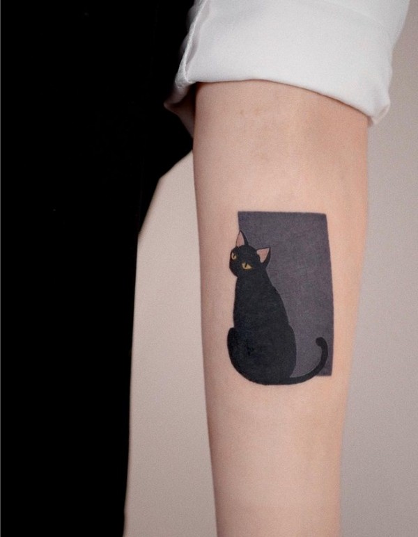 15 tattoo de gato preto no braço @youngchickentattoo