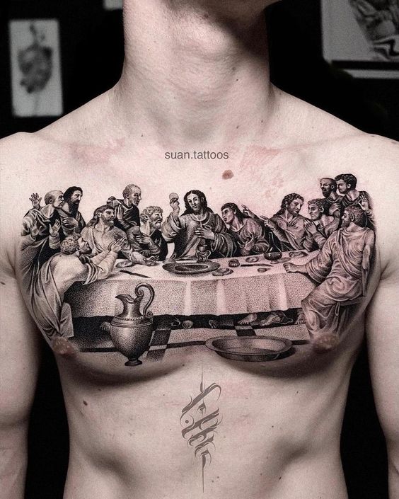 26 tatuagem masculina santa ceia suan tattoos